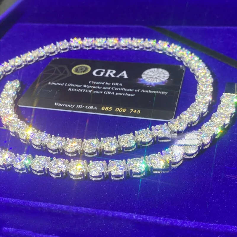 Round Brilliant Cut 8mm VVS Dia Sier White Gold Plated Moissanite Tennis Chain Necklace