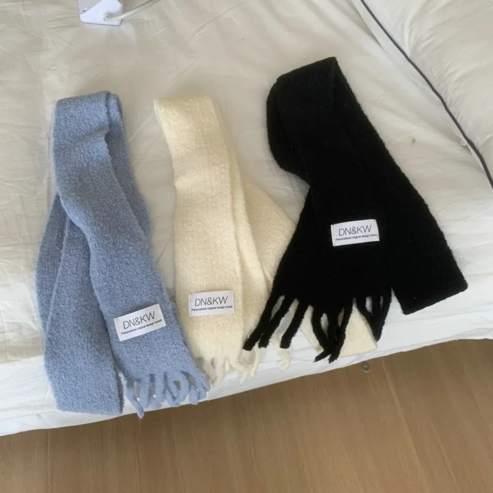 Shawl Winter Knitted Scarf Keep Warm Solid Color Tassel Scarves Thick Slender Knitted Scarves 250929