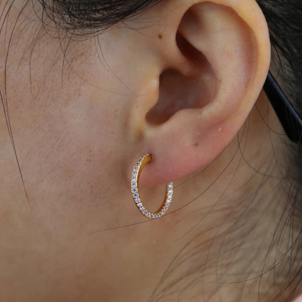 18mm Medium Pink Cz Circle Hoop Earring Top Quality Gold Plated 100 925 Sterling Silver Girl Jewelry 250930