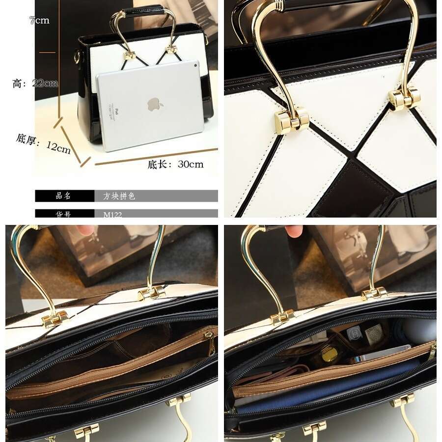 Luxury bag New Style Elegant Patchwork Handbag Genuine Women s Color Block Patent Leather Crossbody Bag Trendy