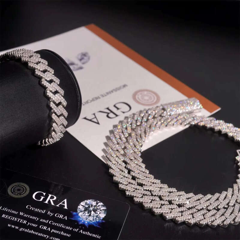 Hot Sale Straight 12mm Two Row Hip Hop Iced Out Sterling Sier Moissanite Necklace Cuban Link Chain
