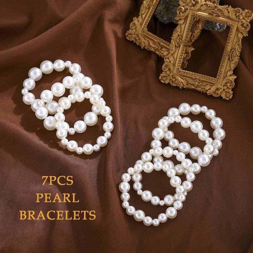 Bracelets for Women White Stretch Pearl Bangles Stacked Wedding Pearls Bracelet