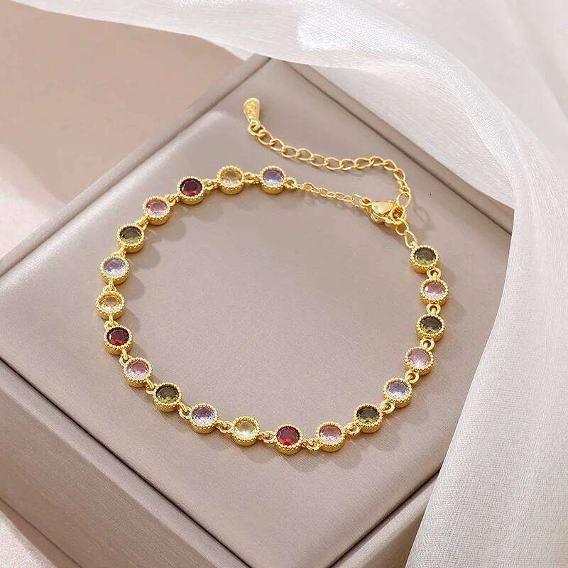 Sterling Sier Rainbow Zircon Round Chain Charms Bracelets Woman Couple Designer Jewelry Accessories Wholesalea Jewellery