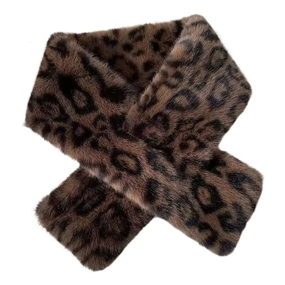 Thicken Warm Leopard Print Scarf Soft Faux Rabbit Fur Faux Fur Scarf Faux Collar Windproof Plush Scarf Winter Season 250929