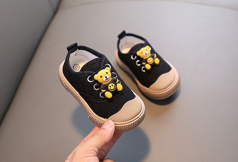 Baby Spring and Autumn Treasure Breathable Non-slip Shoes Kidszworld Cartoon Bear Rubber Soft Soled Toddler Shoes Children Infant Casual Canvas Shoes 