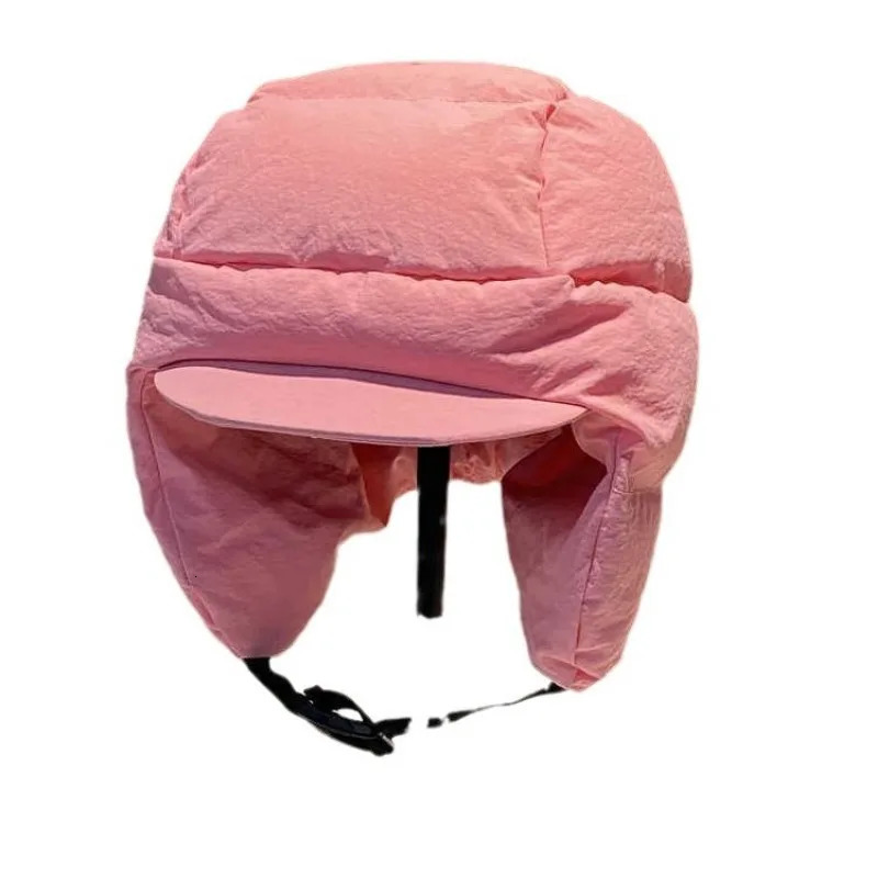 Autumn and Winter Solid Color Down Padded Lei Feng Cap for Men and Women Warmth Cycling Ear Protection Flying Bomber Hats Gorras 250930