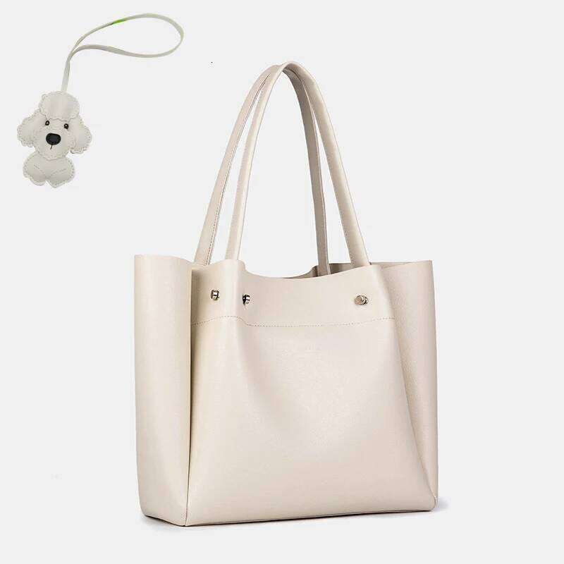 Women's Large Capacity Tote Portable College Style All-in-one Commuter Shopping Bag for Everyday Use with Teddy Dog Pendant