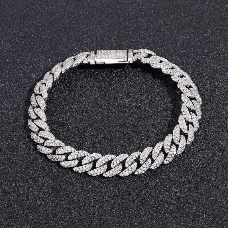 Moissanite Chains 10m 16-24inch Sterling Sier Pass Test Dia Cuban Chain Necklace Bracelet For Women/Men Nice Gift