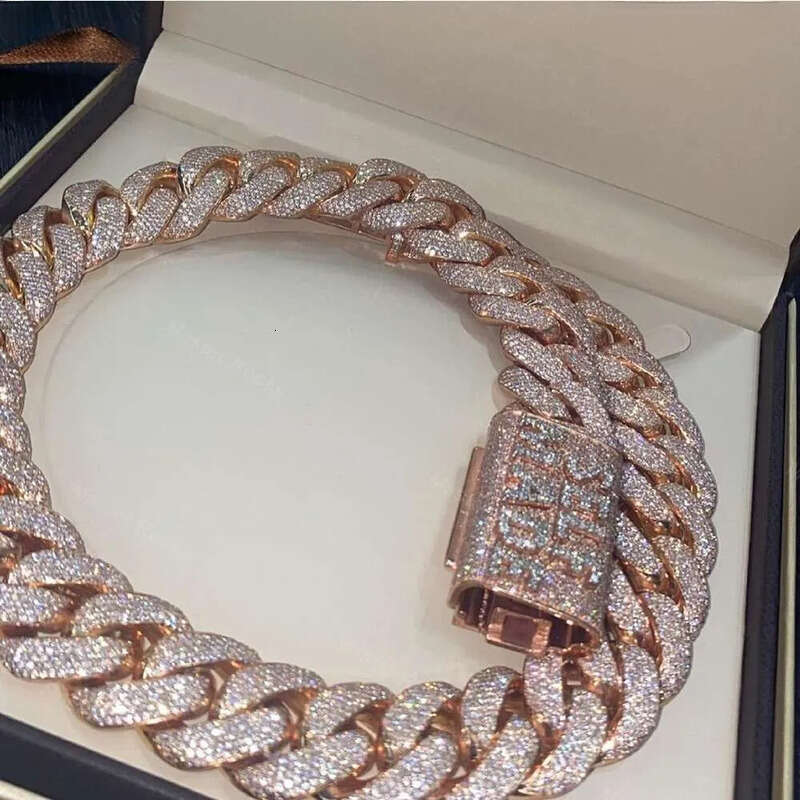 Rose Gold 24mm 5 Rows Vvs Dias Pass tester Sterling Sier Miami Cuban Chain Moissanite