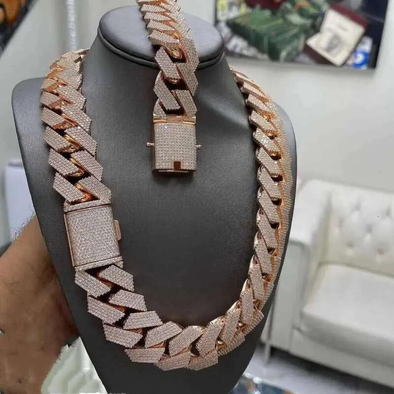 Pendant Necklaces Hip Hop Rapper Sier 20mm Wide 4 Rows Vvs Moissanite Full Iced Out Cuban k Chain Necklace