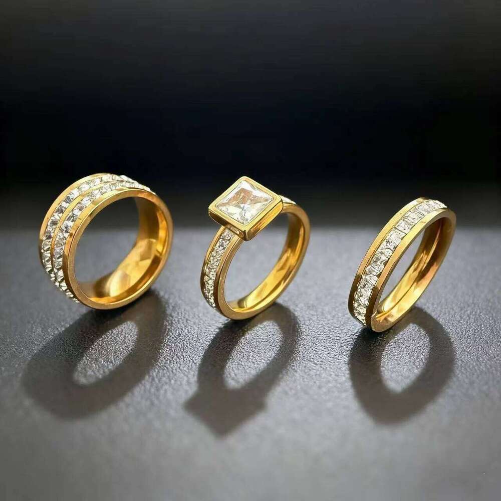 Stainless Steel Ring Set For Women With Zircon 2025 New Fashion Party Jewelry Finger Accessory