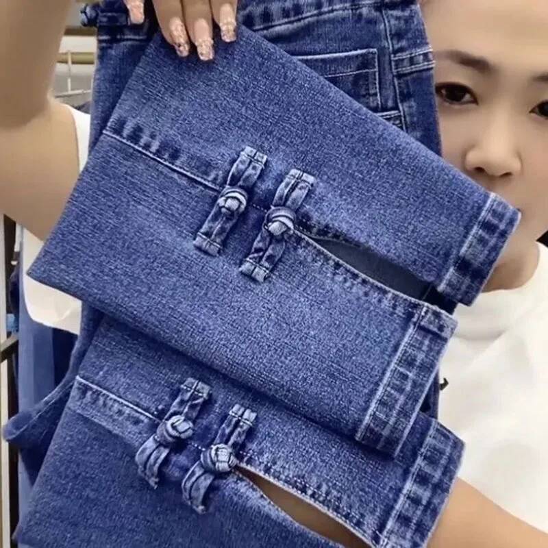2025New Spring Autumn High Elasticity Women Jean Korean Loose Straight Ankle-Length Cowboy Female Extends Denim Pants Lady dongdumaoyi
