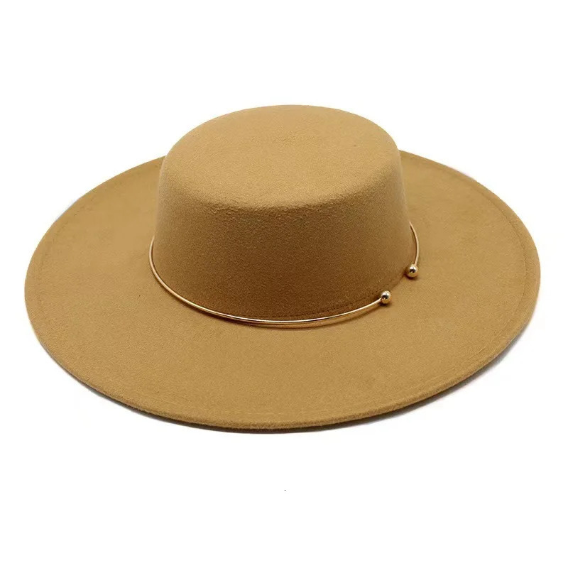 QBHAT Flat Top Fedora Hats for Women Vintage Top Hat Wide Brim Sun Protection Hats Church Dresses Party Wedding Fedoras Cap 250930