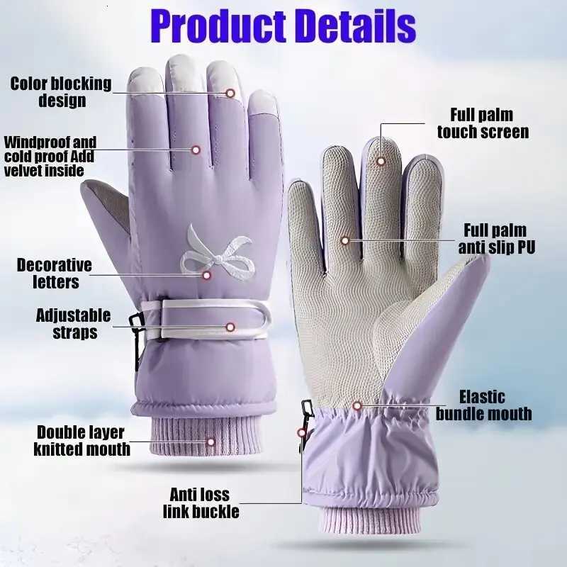 Winter Snowboard Ski Gloves for Women PU Leather NonSlip Touch Screen Waterproof Warm Fleece Motorcycle Cycling Riding Gloves Z250925