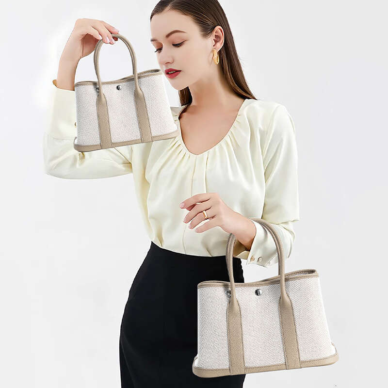 designer bag Luxury bag Niche High-End Women's Genuine Leather Handbag Top Layer Cowhide Large Capacity Canvas Color-Block Garden Tote Bag