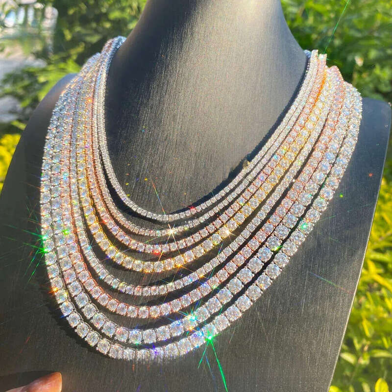 Sier Yellow Gold/Rose Gold Plated 3mm 4mm 5mm 6mm 6.5mm Iced Out Tennis Necklace Moissanite Manufacturer