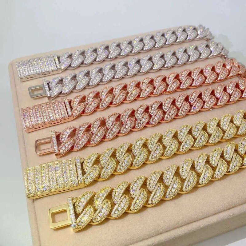 New Arrival Designer Bracelet 20mm Full Set Mosonite S Sier Cuban k Chain Trendy Brand Necklace Accessories for Men Women Hip Hop Pass Dia Tester Gift