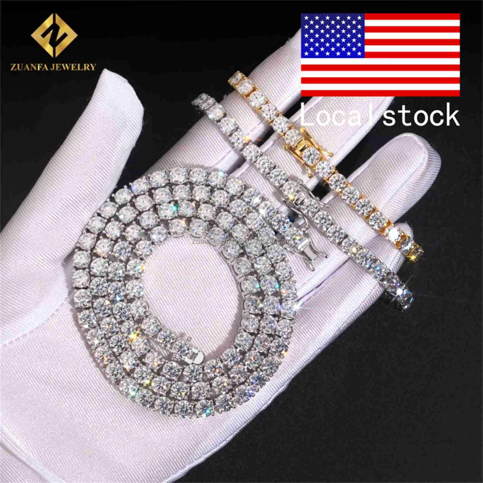 Ship From USA Fashion Iced Out Hip Hop Silver S925 5mm VVS1 Moissanite Diamond GRA Certificate Tennis Chain Bracelet Set