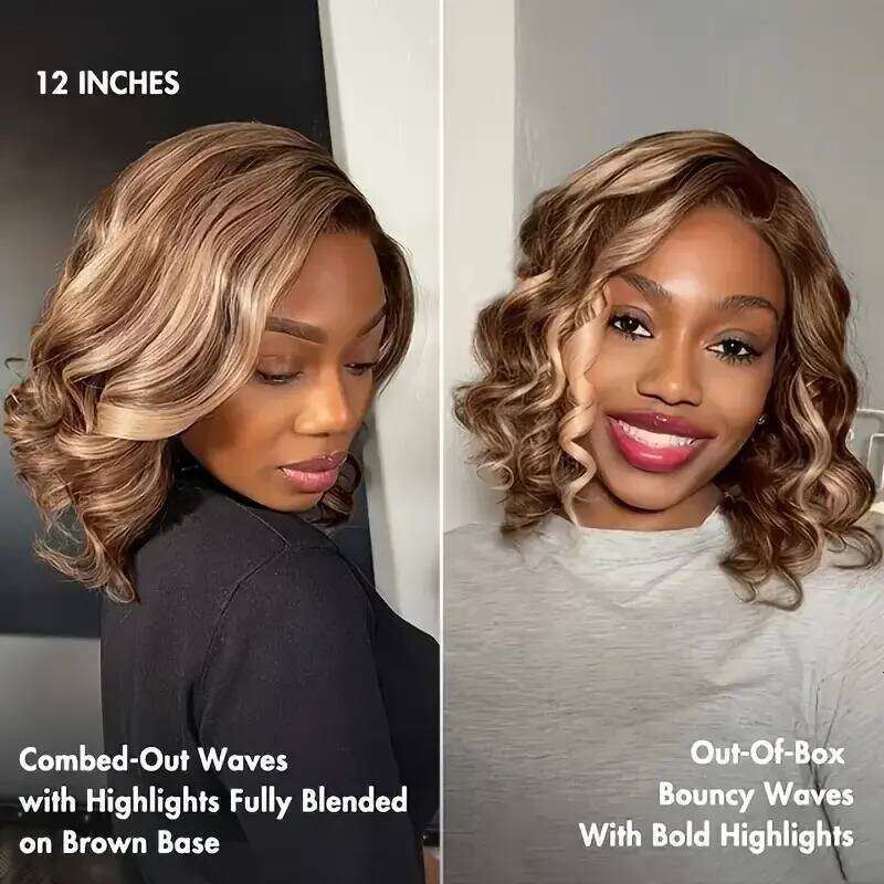 250% Highlight Body Wave 13X6 HD Lace Frontal Wig #4/27 Short Honey Blonde Bob Glueless Wigs For Summer 13X6x1 T Part Xiusiyuan2510