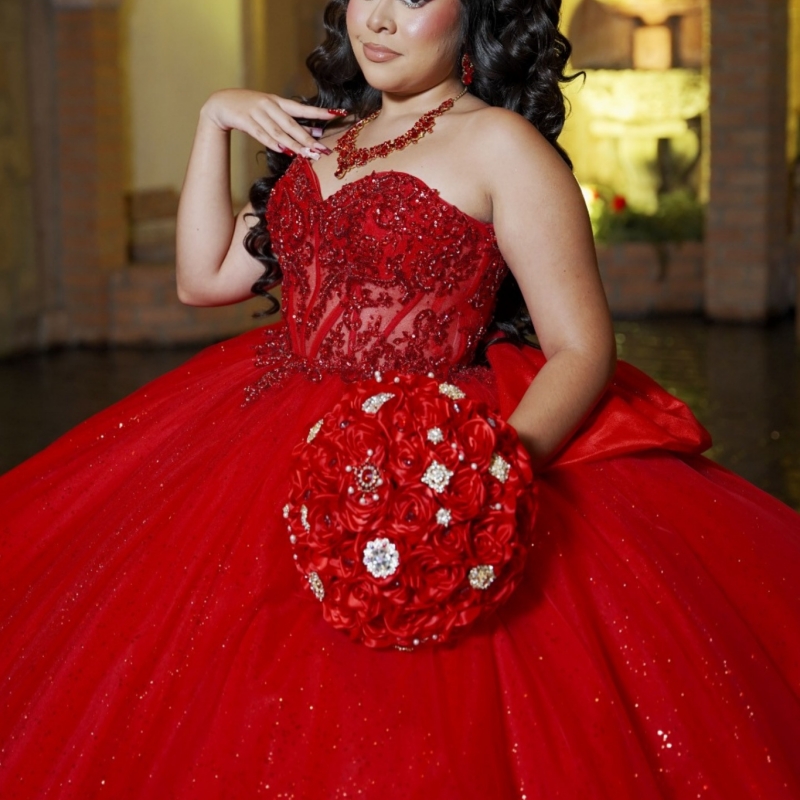 Red Shiny Quinceanera Dresses Off The Shoulder Sequin Applique Lace Beading Bow Tull Party Birthday Sweet 16 Dress Vestidos 15 De Anos