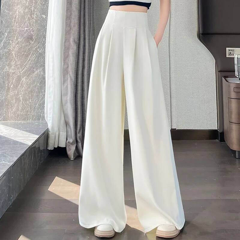 2025 Spring Summer Female Concise High Waisted Pants Lady Korean Basic Slim Fit Suit Trousers Women Straight Leg Baggy Slacks dongdumaoyi