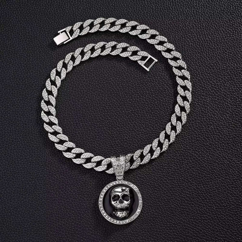 DHcollection 15MM Miami Cuban with Skull Pendant Chain for Men's Hip Hop Rapper Choker