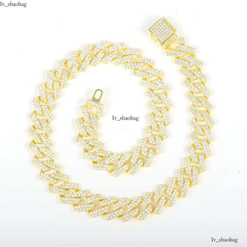 Hot selling hip-hop classic Cuban for women 15MM gold alloy full dia necklace trendy mens style