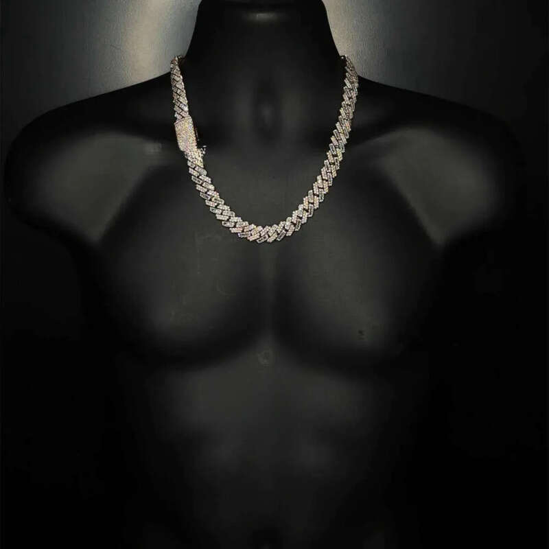 Kibo Iced Out Pure Sier Necklace Gra Vvs 15mm Two Tone Style Baguette and Round Cut Moissanite Cuban k Chain