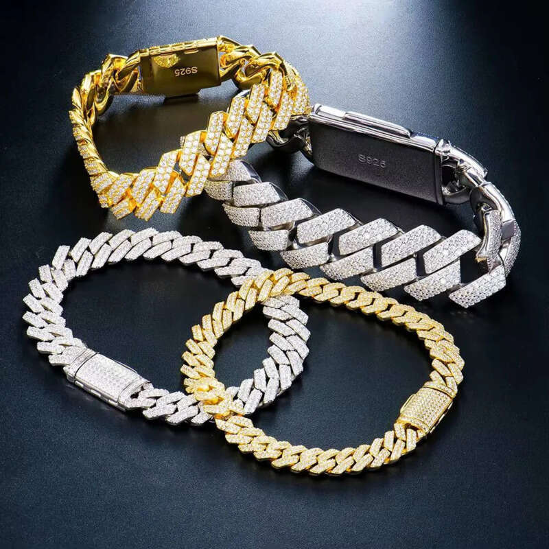 Wholesale Miami Man 10-20mm Sterling Sier Iced Out Mosssanite Moissanite Dia Fine Cuban Chain & Link Bracelets