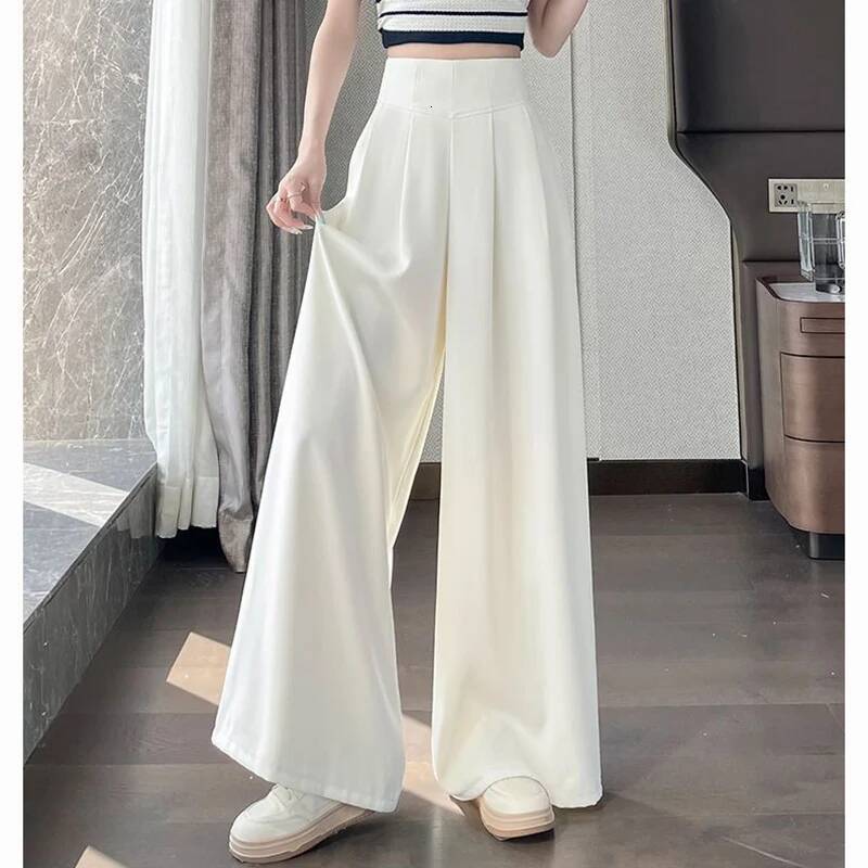 2025 Spring Summer Female Concise High Waisted Pants Lady Korean Basic Slim Fit Suit Trousers Women Straight Leg Baggy Slacks dongdumaoyi