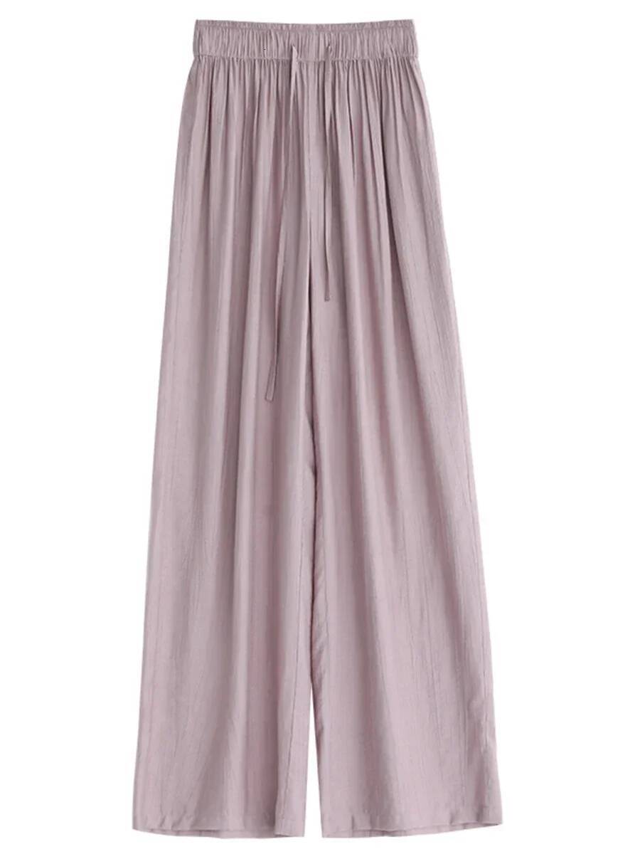 CHIC VEN Korean Women Pants High Waisted Loose Solid Textured Elastic Waist Wide Leg Casual Trousers for Woman Sport Summer 2024 dongdumaoyi
