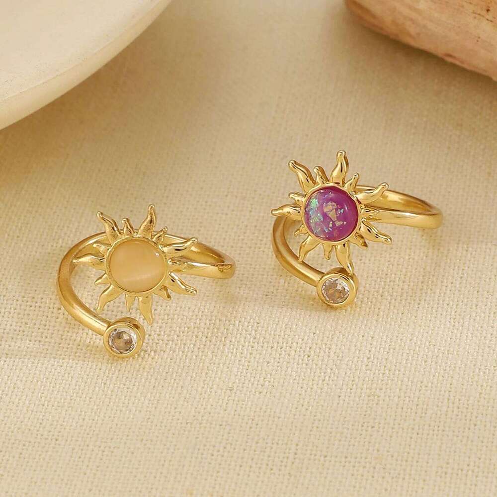 Rapunzel Crown Women Girls Accessories Gold Plated Sun Rings Cat's Eye Adjustable Party Jewelry Engagement Gifts For Her