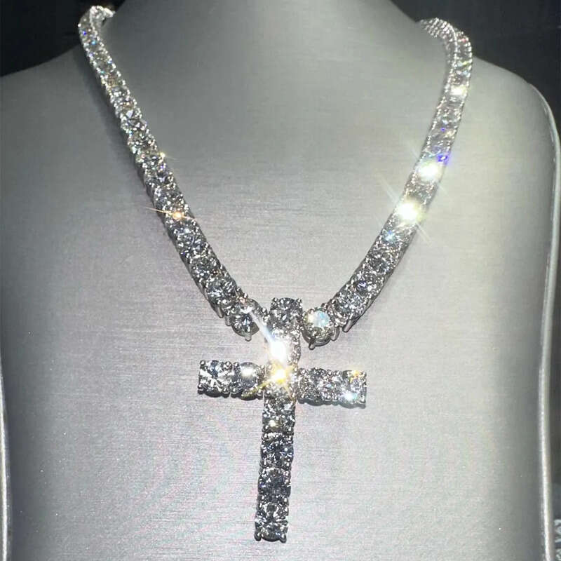 Hiphop 6mm Necklaces Cross Pendant S Custom VVS Iced Out Moissanite Tennis Chain