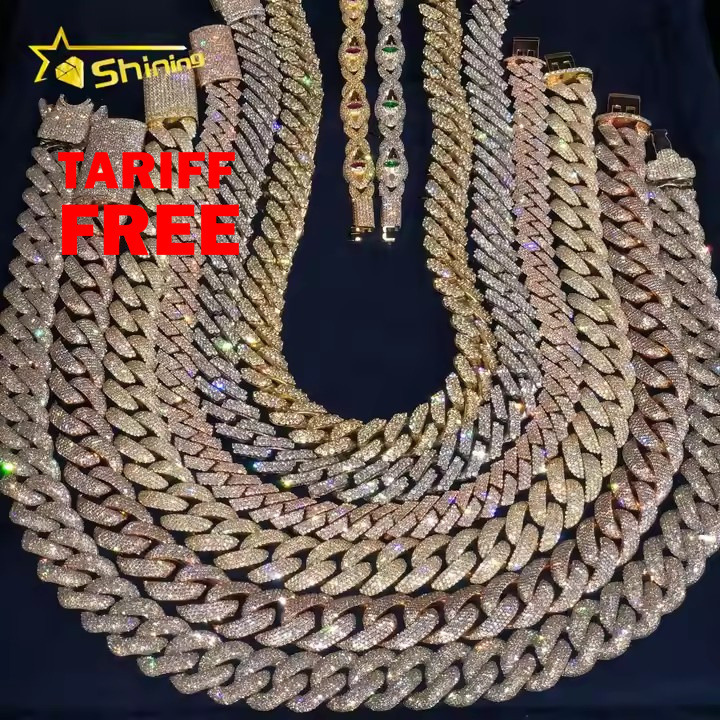 RTS Hot Selling Pass Diamond Tester 925 Silver 6mm 8mm 10mm Two Rows Iced Out Hip Hop VVS Moissanite Diamond Cuban Link Chain