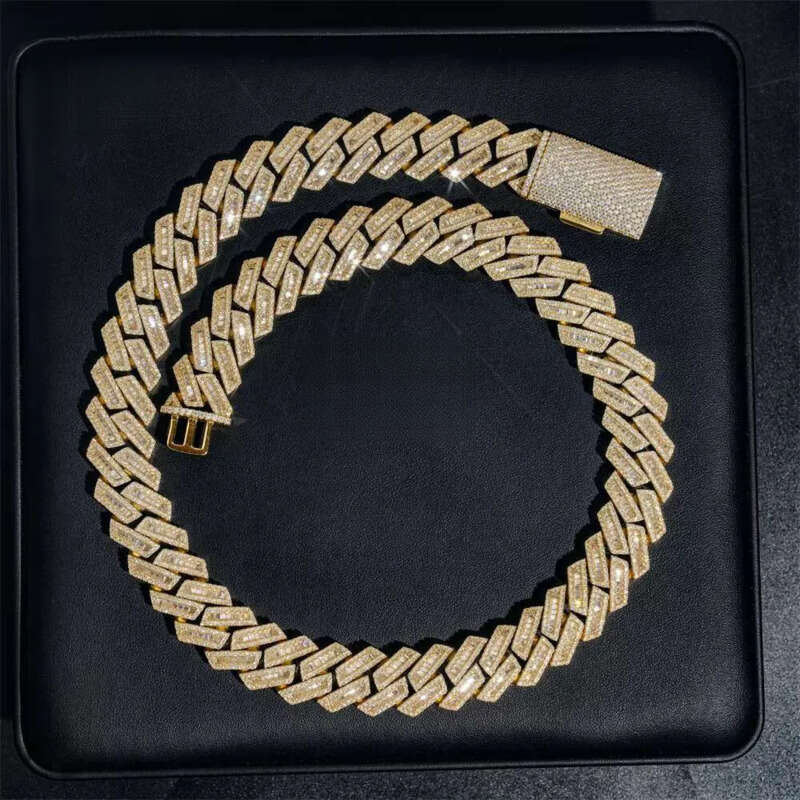 15mm 18mm Hip Hop Fine Jewelry Baguette Dia Men Necklace Sterling Sier Fully VVS Moissanite Cuban Link Chain