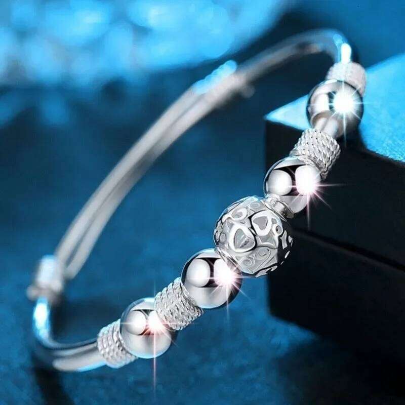 Charms Sterling Sier Bangle For Women Original Adjustable Lucky Bead Bracelets Party Wedding Fine Jewelry