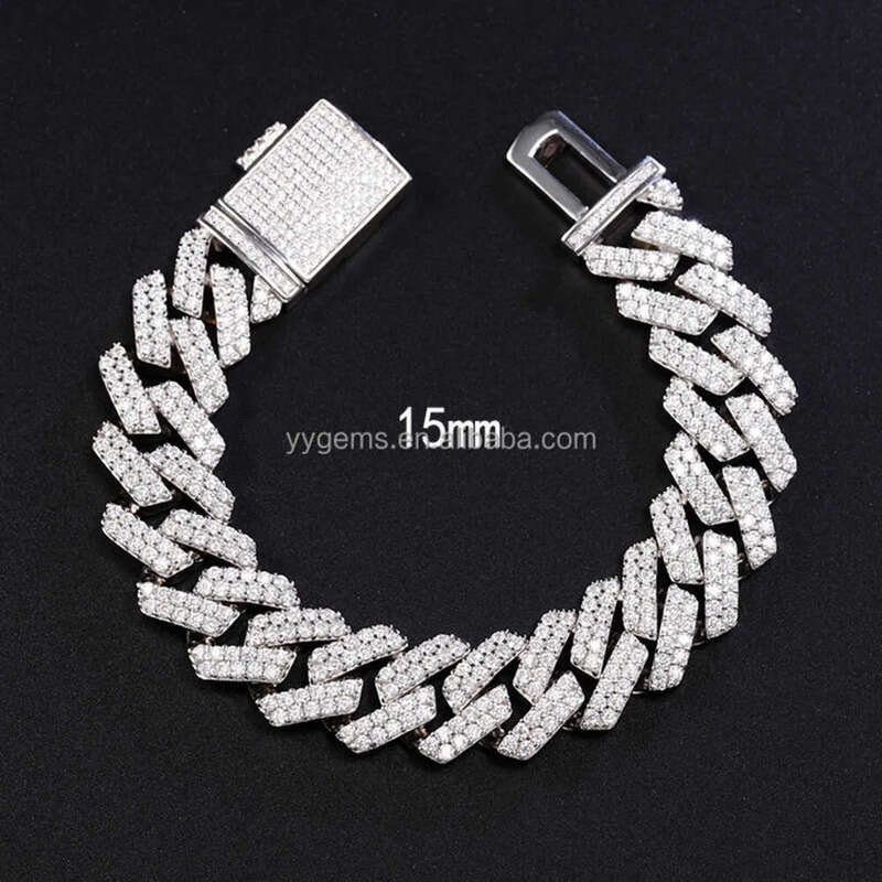 designer chain necklace hip hop jewelry 15mm wide 2rows link chains vvs moissanite white gold plated sterling sier cuban bracelets