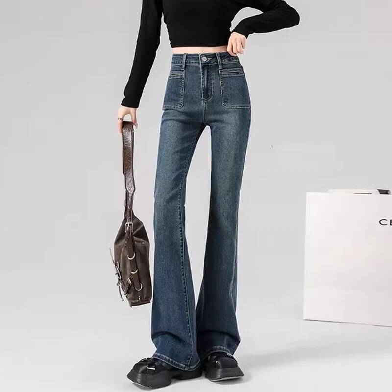 Spring Woman High Waist Vintage Flare Jeans Girls Korean Y2k 2000s Bell Bottom Pants Female Streetwear Gray Blue Denim Trousers dongdumaoyi