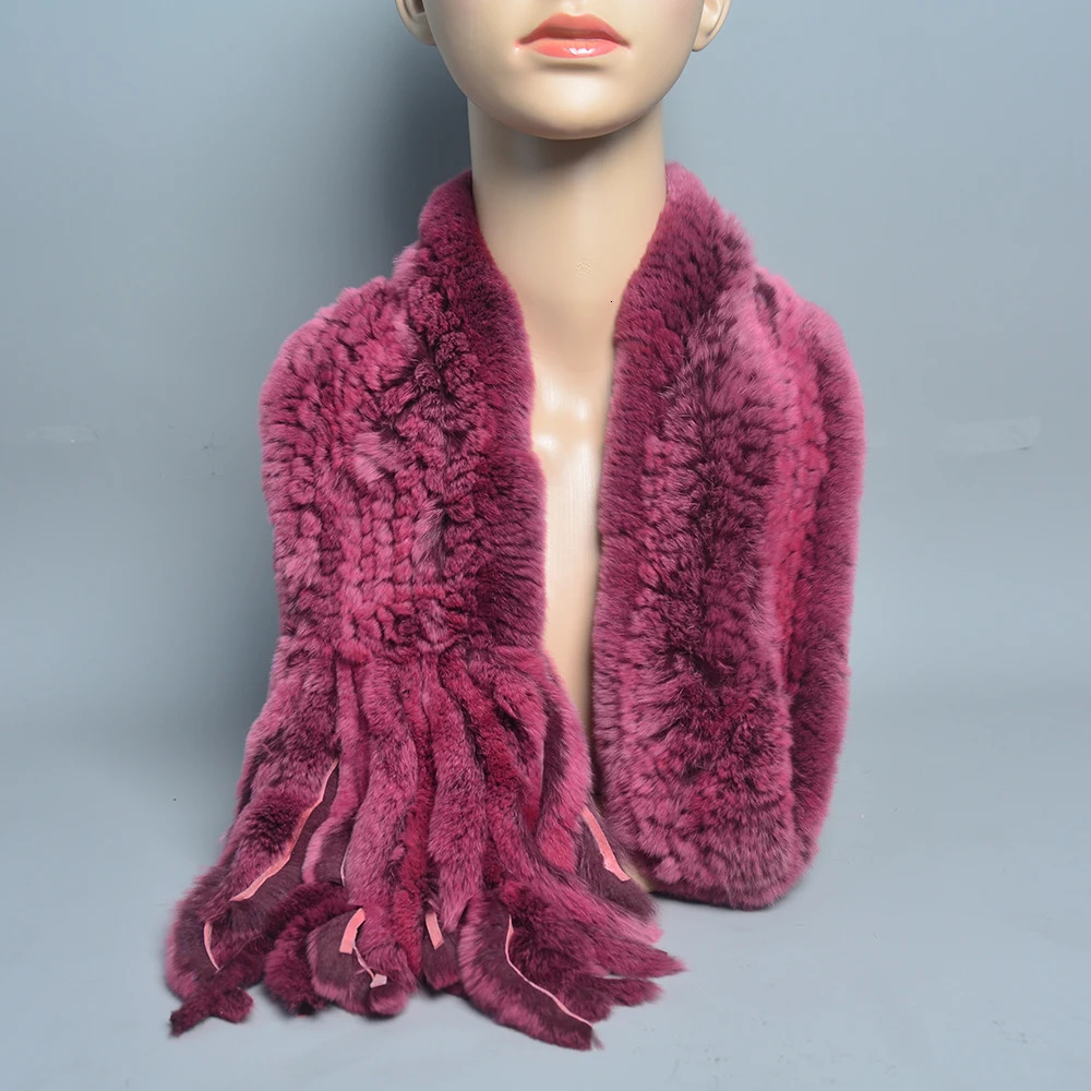 Lady Knitted Real Rex Rabbit Fur Tassel Scarve Winter Warm Natural Rex Rabbit Fur Muffler Thick Knit Real Fur Scarf 250929