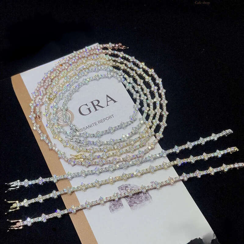 Designer 4mm New Style Hip Hop Moissanite Tennis Chain Bracelet Pass Dia Tester GRA Sier vvs tennis moissanite chain women&mens fashion cuban k neckla
