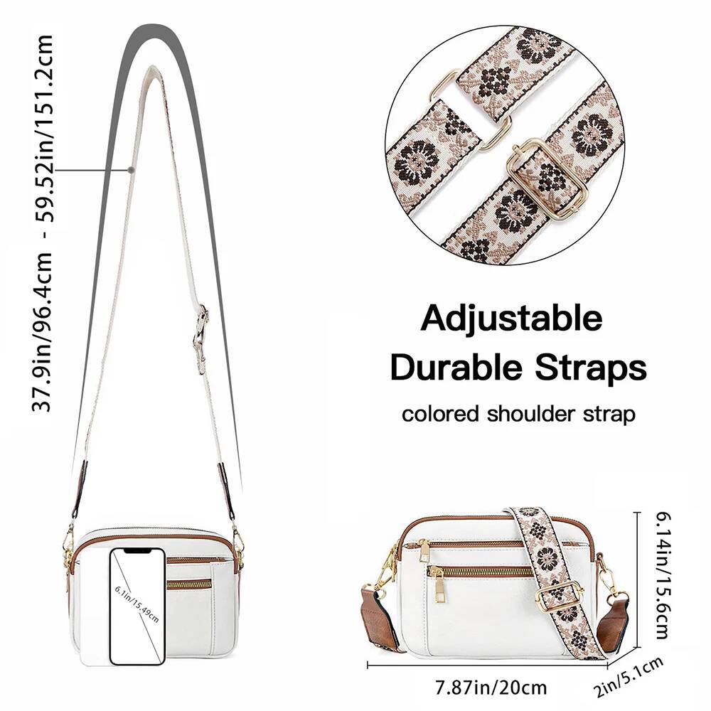 Stylish Wide Shoulder Bag Women's Multiple Pockets Faux Leather Crossbody Bags Adjustable Strap Travel Handbag Purse high-quality