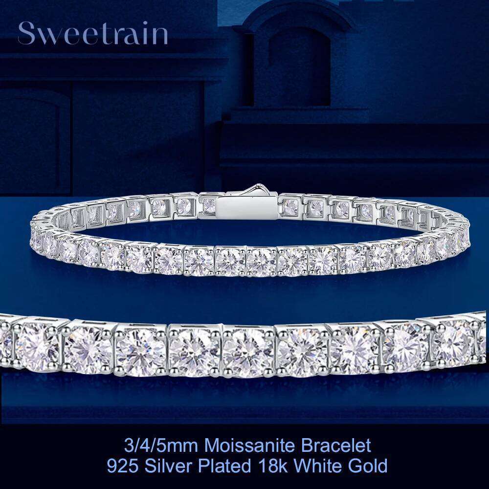 Dainty Full Moissanite Tennis Gold Plated Sterling Sier D Color Lab Created Dia Bracelet for Women Men