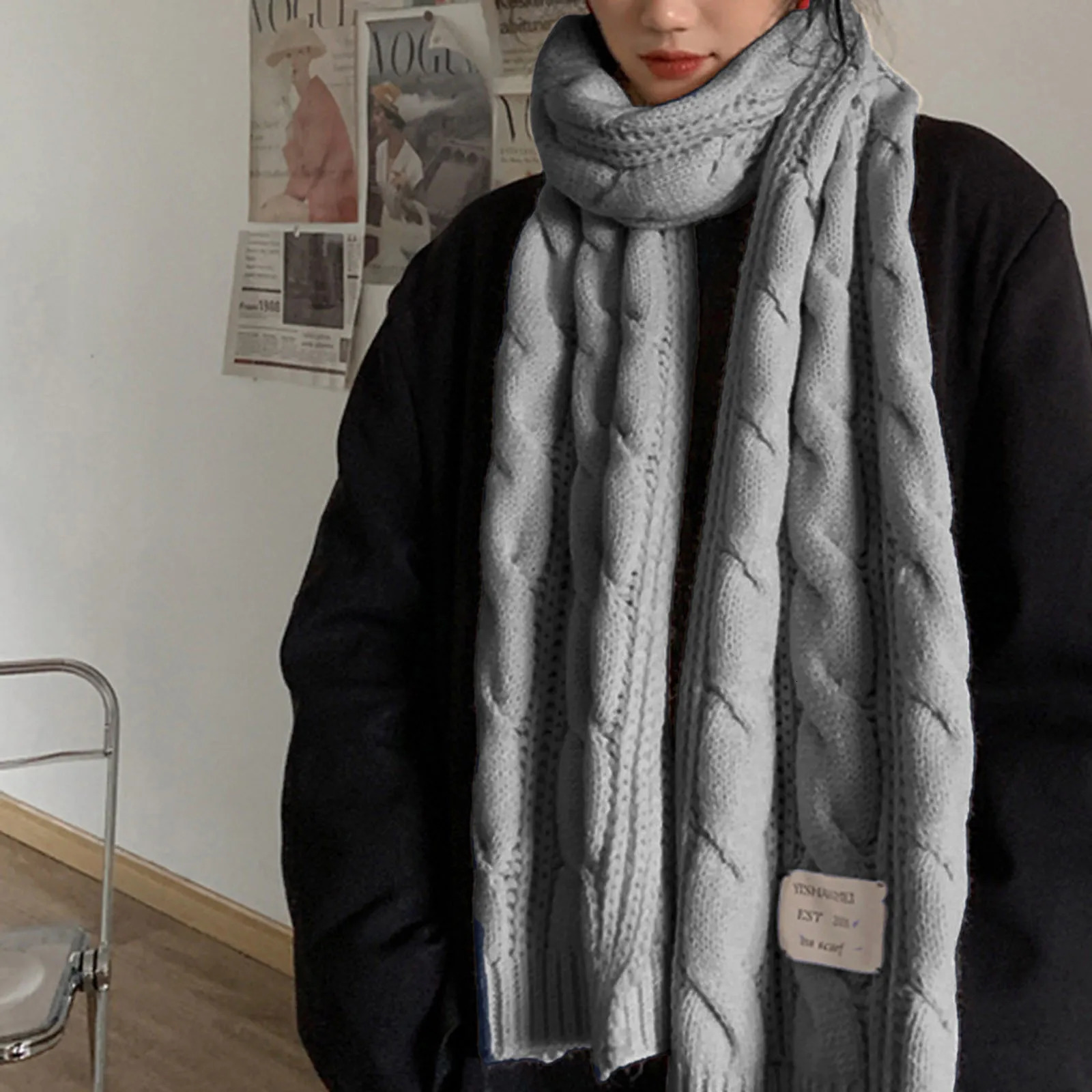 Women Autumn And Winter Simple Solid Color Woven Knitted Warm Shawl Scarf Women Head Scarves Lightweight 250930