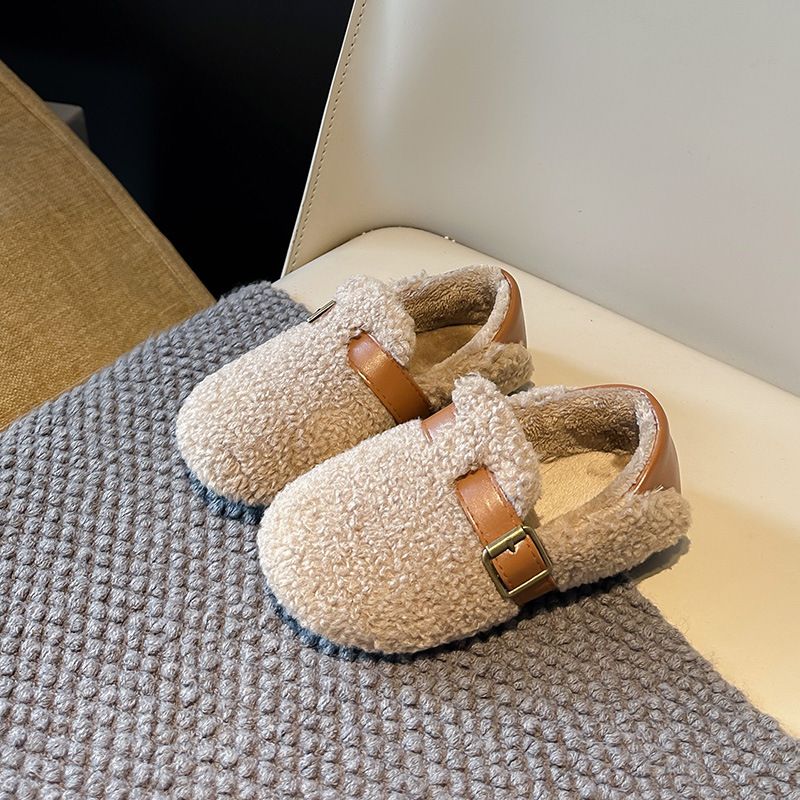 Toddler Winter Loafers Buckle Plush Furry Warm Leisure Boys Flat Shoes Kidszworld Slip-on Comfy Kids Wool Rolled Girls Cotton Shoes 21-36 K0499