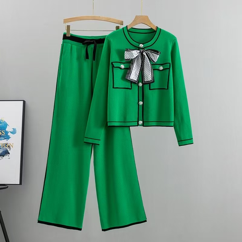 2026 Spring and Autumn New Sweater Plus Size Loose Suit Fashion Long Sleeve Wide Leg Pants Children's Two Piece Set