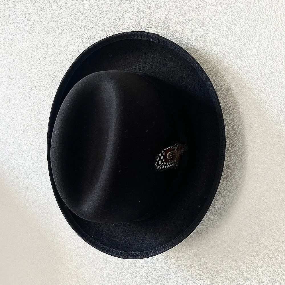 British Style Wool Felt Fedora Hats for Men Roll Up Brim Homburg Gentleman Church Jazz Hat Party Dress Cap 250930