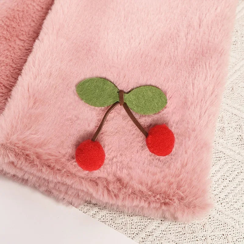 FANAN Winter Rabbit Fur Scarf Women Thickened Warm Cherry Decorative Scarf Cute Pink Comfortable Plush Scarf 250929