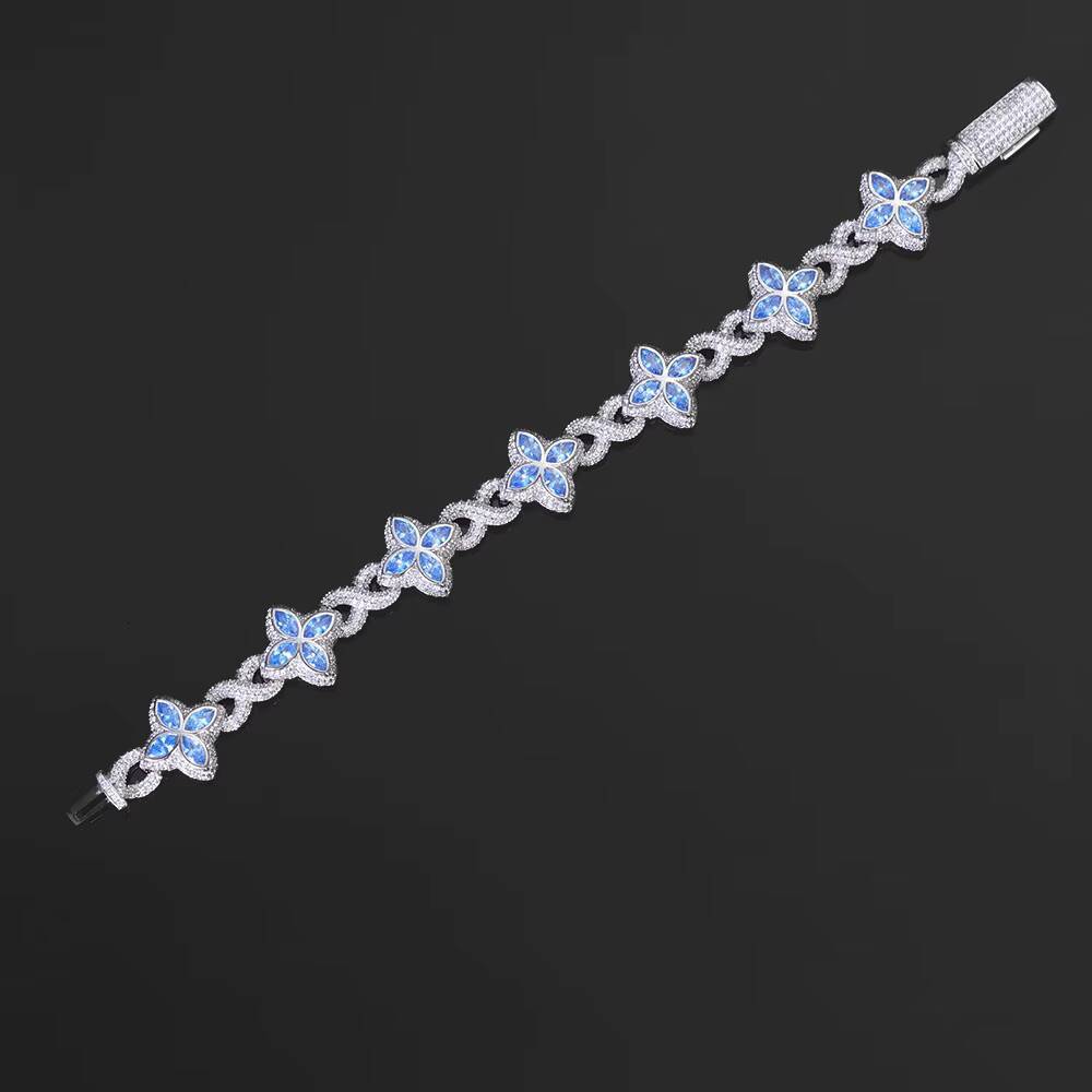 Eskeem Hip Hop Bracelet New Design Infinite Miami Cuban Link Chain Four Leaf Clover Iced Out Diamond Flower Cross for Women Men