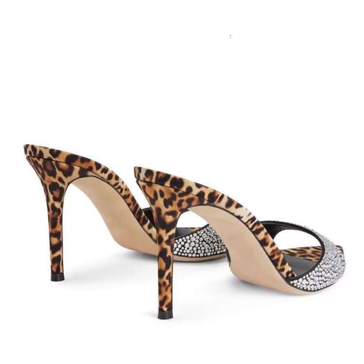 Leopard Print Sexy Rhinestone Ultra heel Sandals 2025 New Pointed Toe Stiletto Designer Shoe High heels for Women