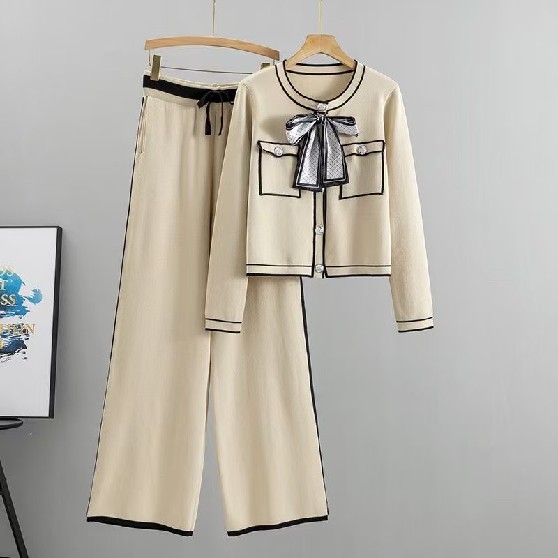2026 Spring and Autumn New Sweater Plus Size Loose Suit Fashion Long Sleeve Wide Leg Pants Children's Two Piece Set